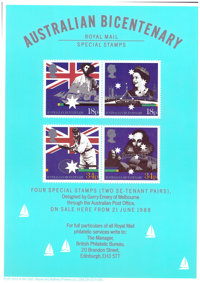 (image for) 1988 Australian Bicentenary Post Office A4 poster. PL(P) 3552 4/88 CG(E).